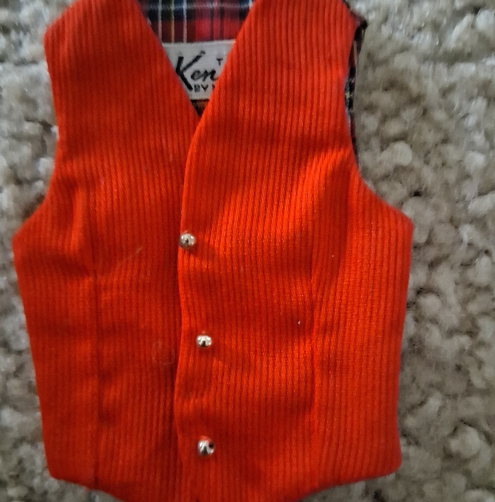 VIintage Ken's red plaid vest with gold buttons